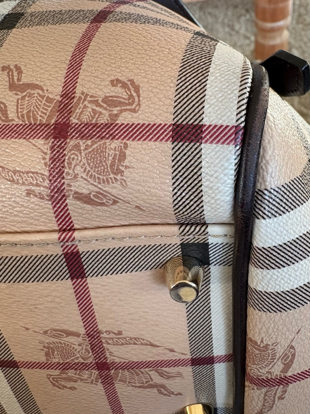 Authentic Burberry Beige Nova Check Tote with Dark Brown Leather and Gold Accent - Picture 10 of 11